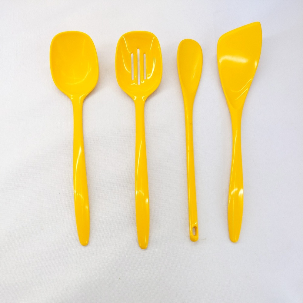 Vintage Hutzler Kitchen Utensil Set Yellow Melamine Spoons Spatula 4pc